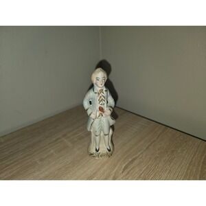 Vintage Bisque Porcelain Colonial Gentleman Figurine Blue Hand Painted Japan